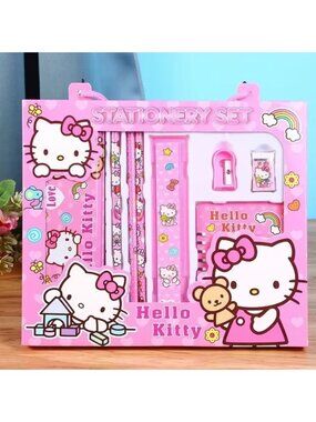 Hello Kitty 8pc Stationery Set Cute Cartoon Pens, Pencils & Case Back to School